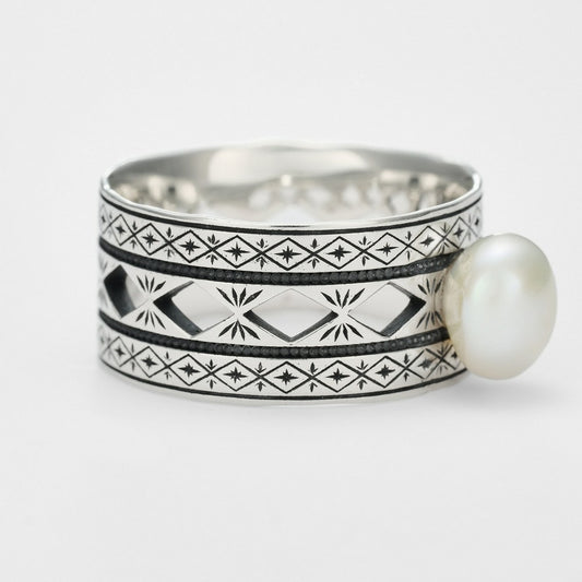 <June Birthstone> Silver Pearl Ring