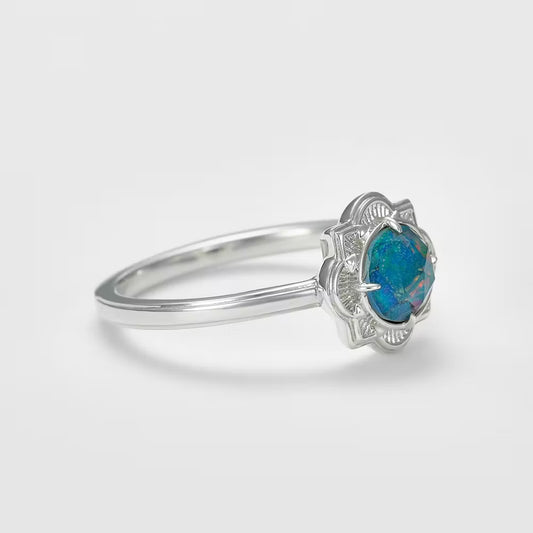 Silver Mosaic Opal/Quartz Ring