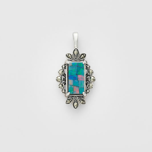 Silver Mosaic Opal/Pyrite Charm