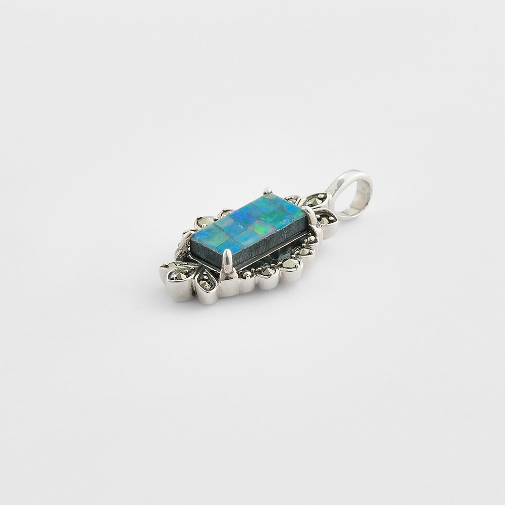 Silver Mosaic Opal/Pyrite Charm