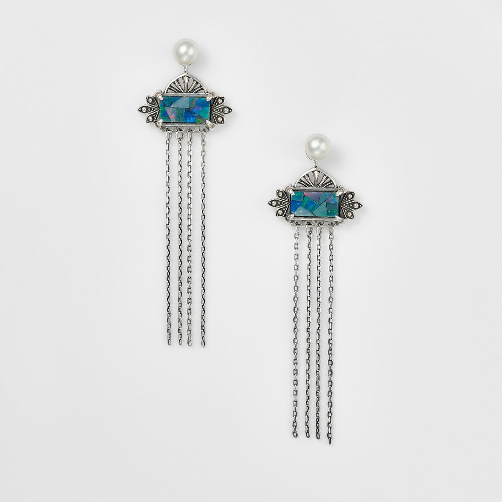 Silver Mosaic Opal Earring Charms
