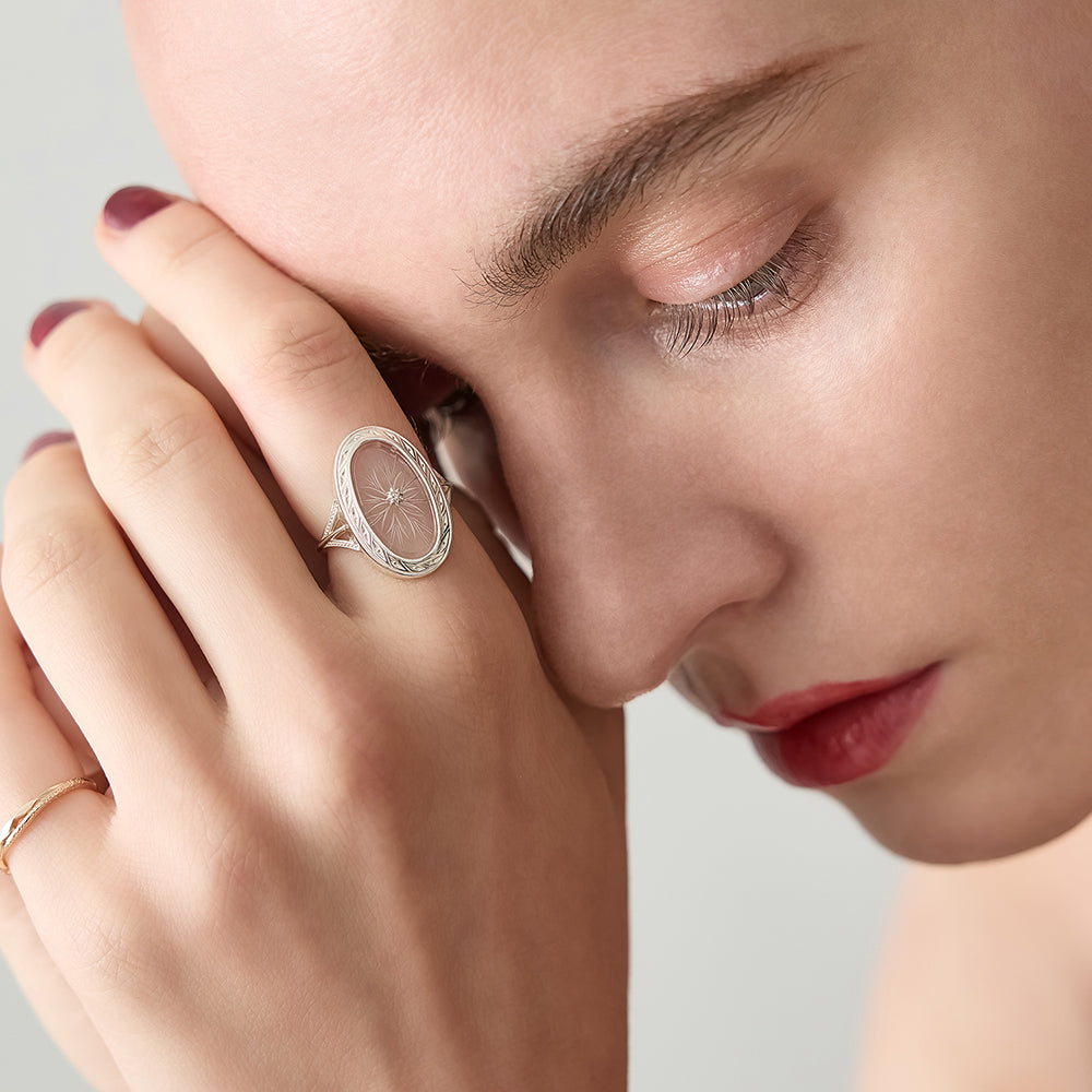 Silver Quartz/Diamond Ring