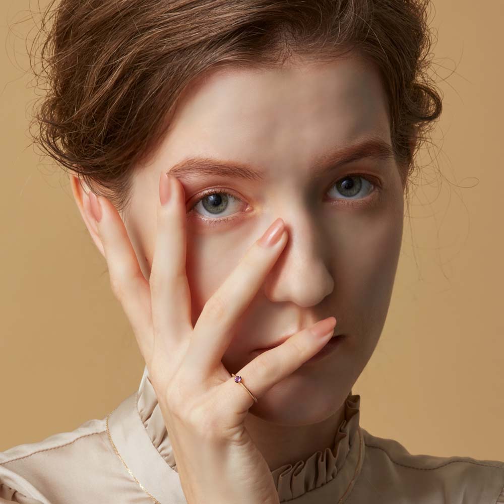 <February Birthstone> K10 Amethyst Pinky Ring (Mother)