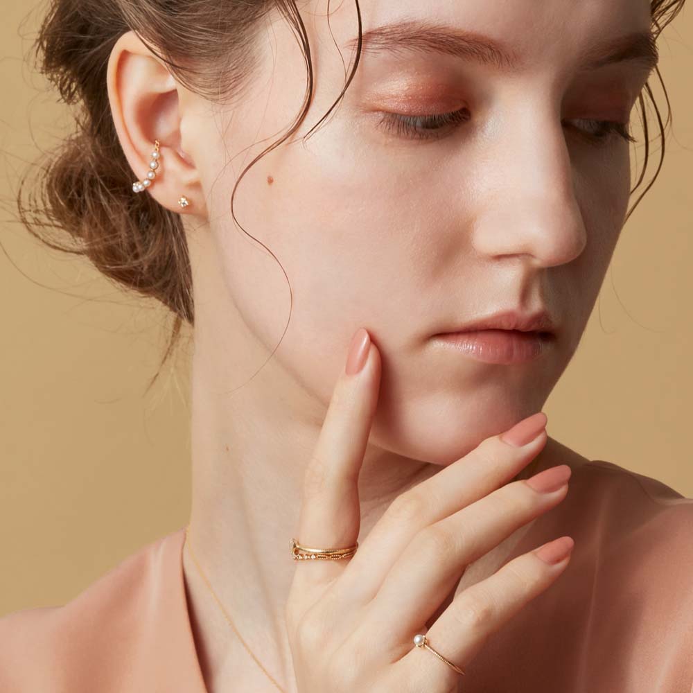 <June Birthstone> K10 Pearl Pinky Ring (Mother)