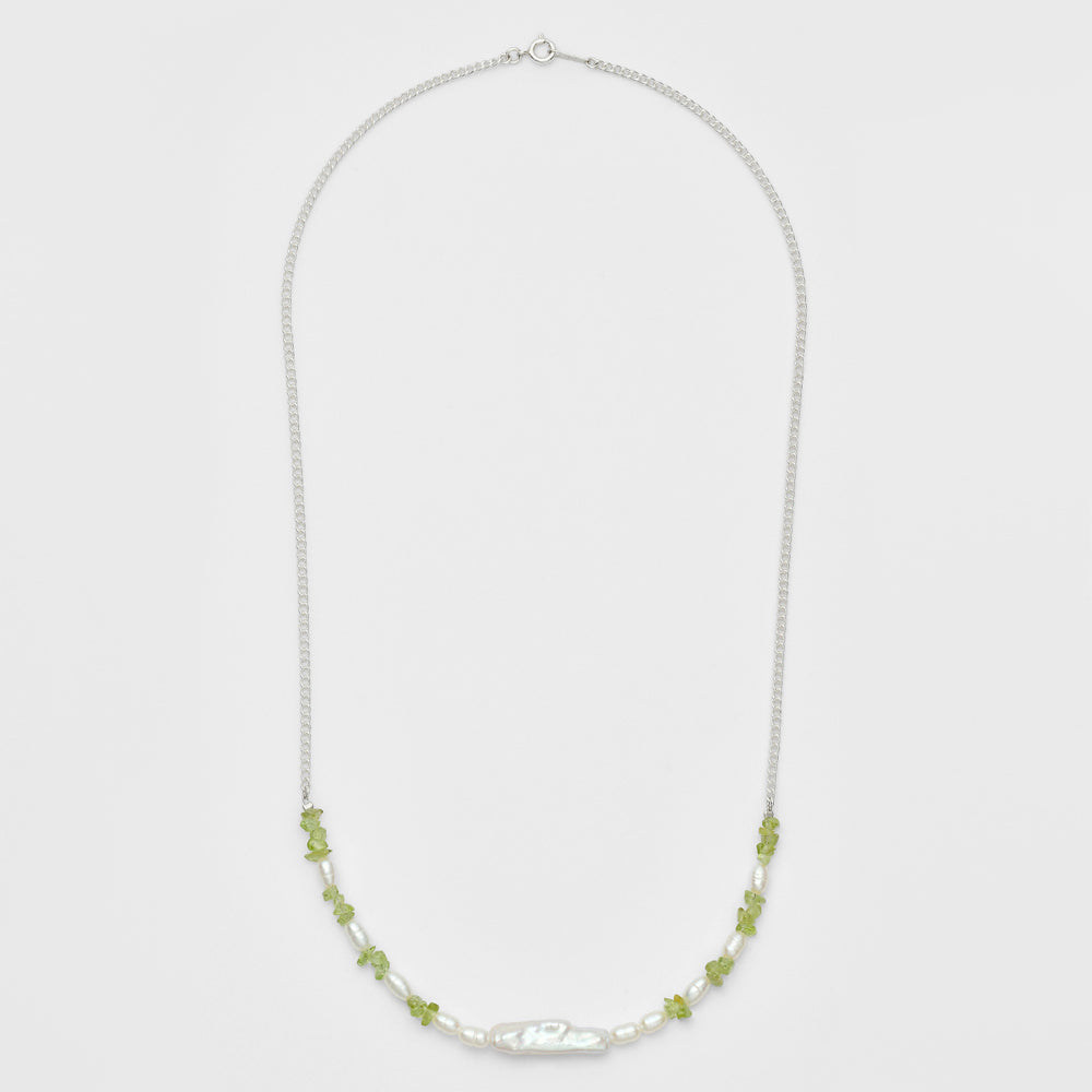 Silver Freshwater Pearl/Peridot Necklace
