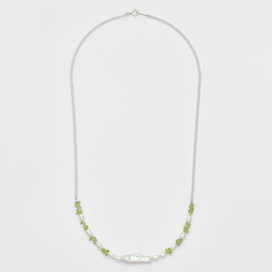 Silver Freshwater Pearl/Peridot Necklace
