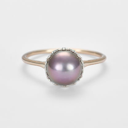 K10/Silver Pearl Ring (Black)