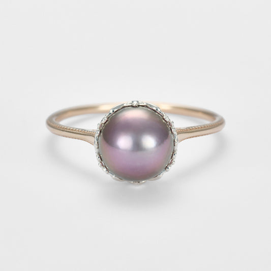 K10/Silver Pearl Ring (Black)
