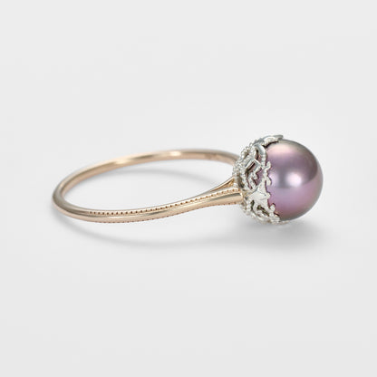 K10/Silver Pearl Ring (Black)