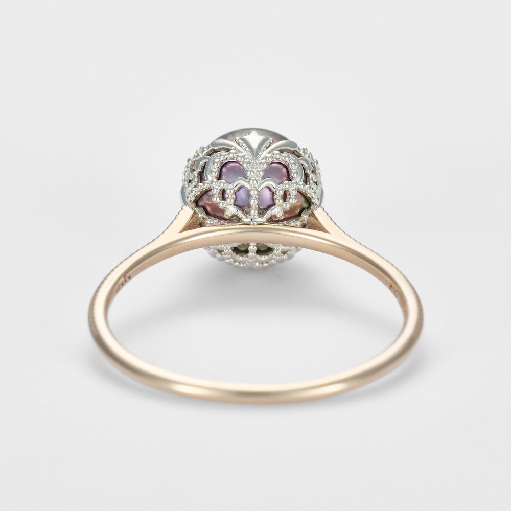 K10/Silver Pearl Ring (Black)