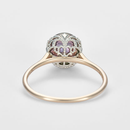 K10/Silver Pearl Ring (Black)