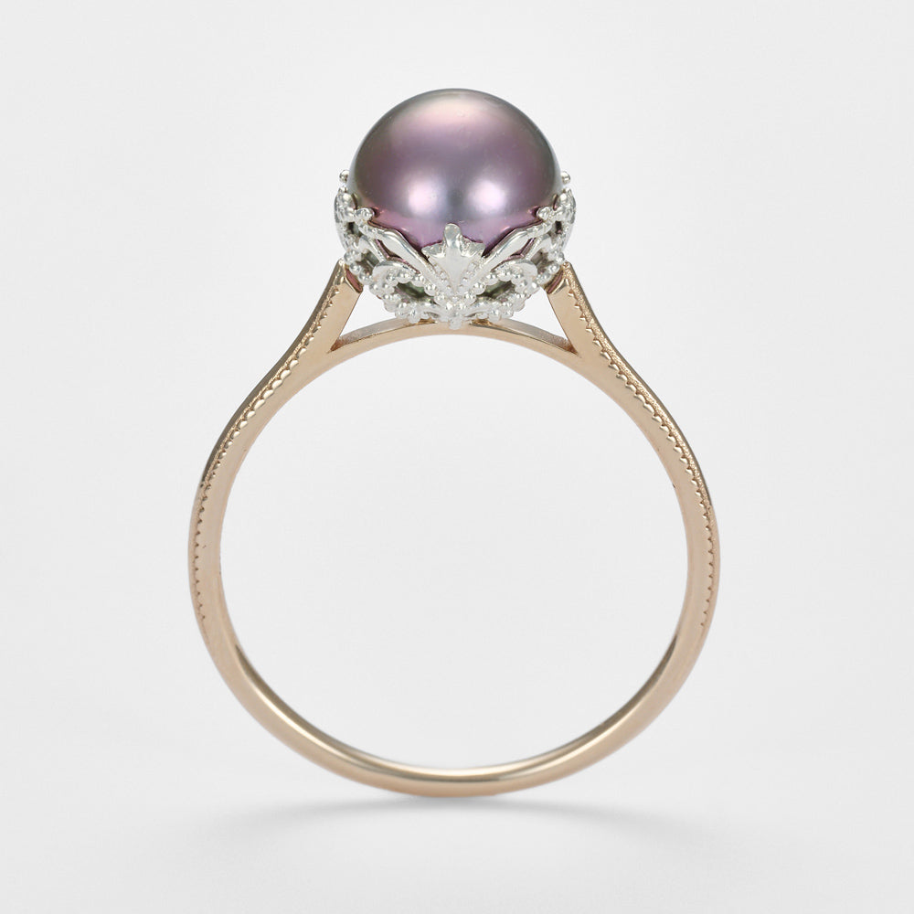 K10/Silver Pearl Ring (Black)