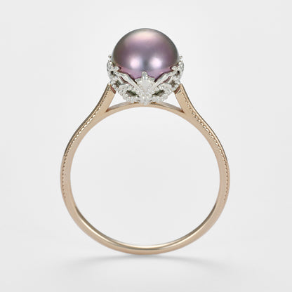 K10/Silver Pearl Ring (Black)