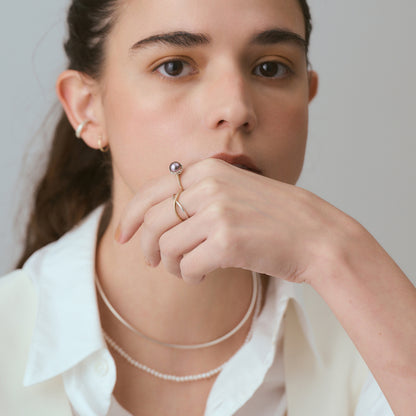K10/Silver Pearl Ring (Black)