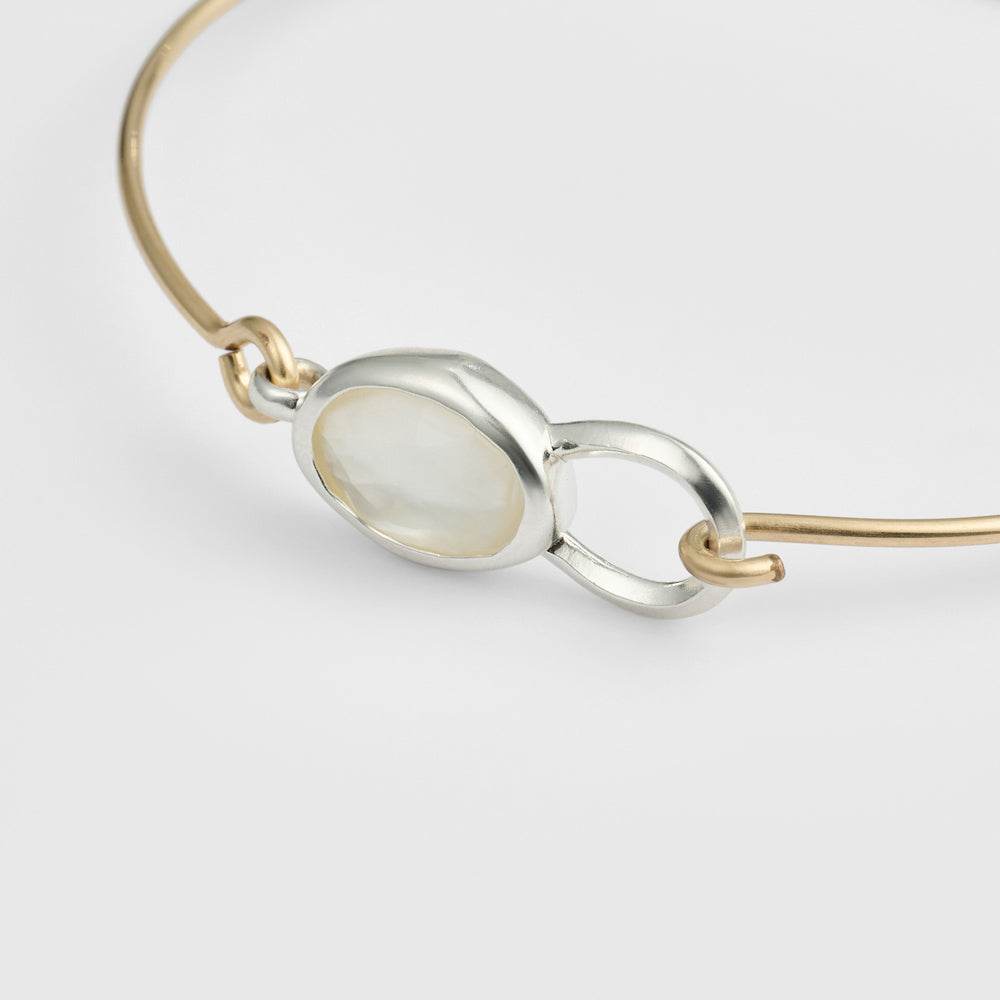 Silver/K14GF Quartz Shell Bangle