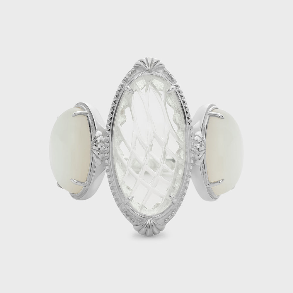 Silver Quartz/Shell Ring