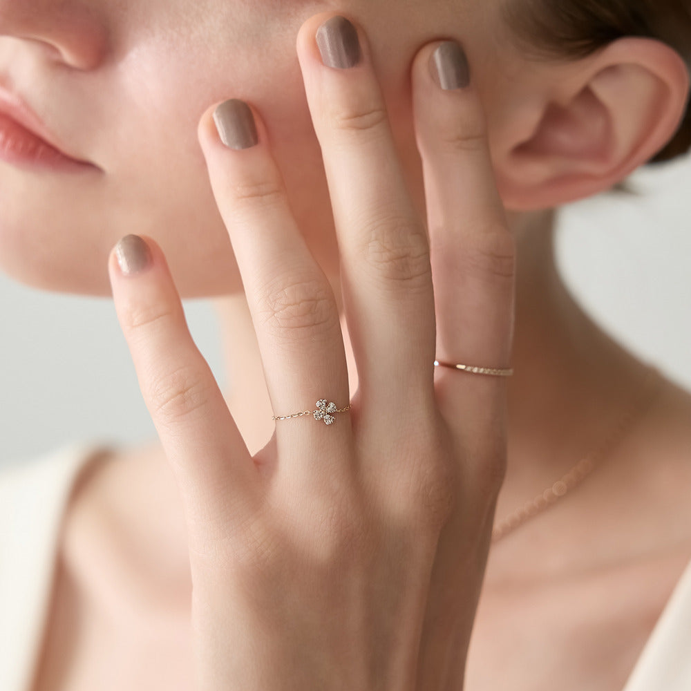K10 Clover Motif Diamond Chain Ring (0.05ct)