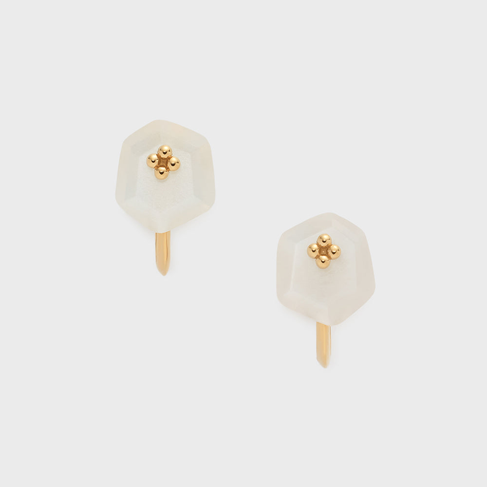 Gold Moonstone Clip-on Earrings