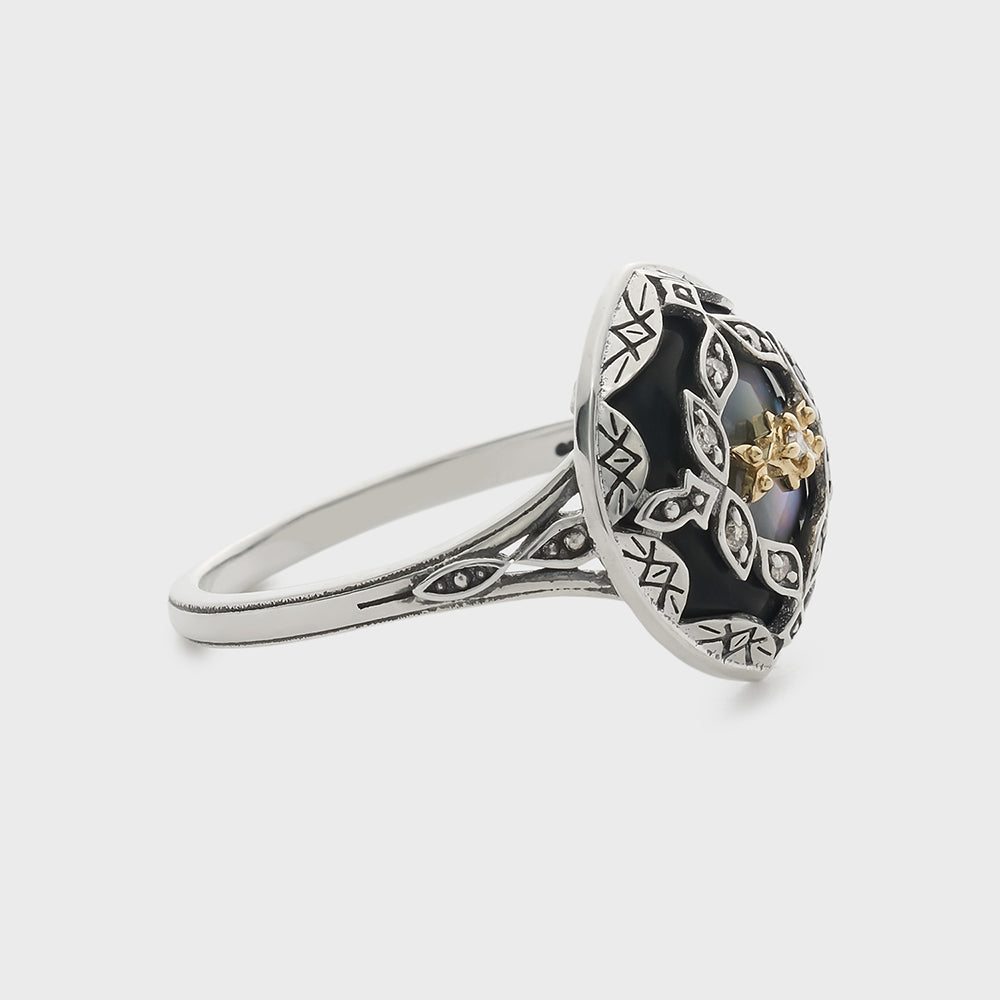 Silver/K10 Black Shell Ring