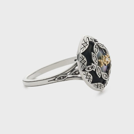 Silver/K10 Black Shell Ring