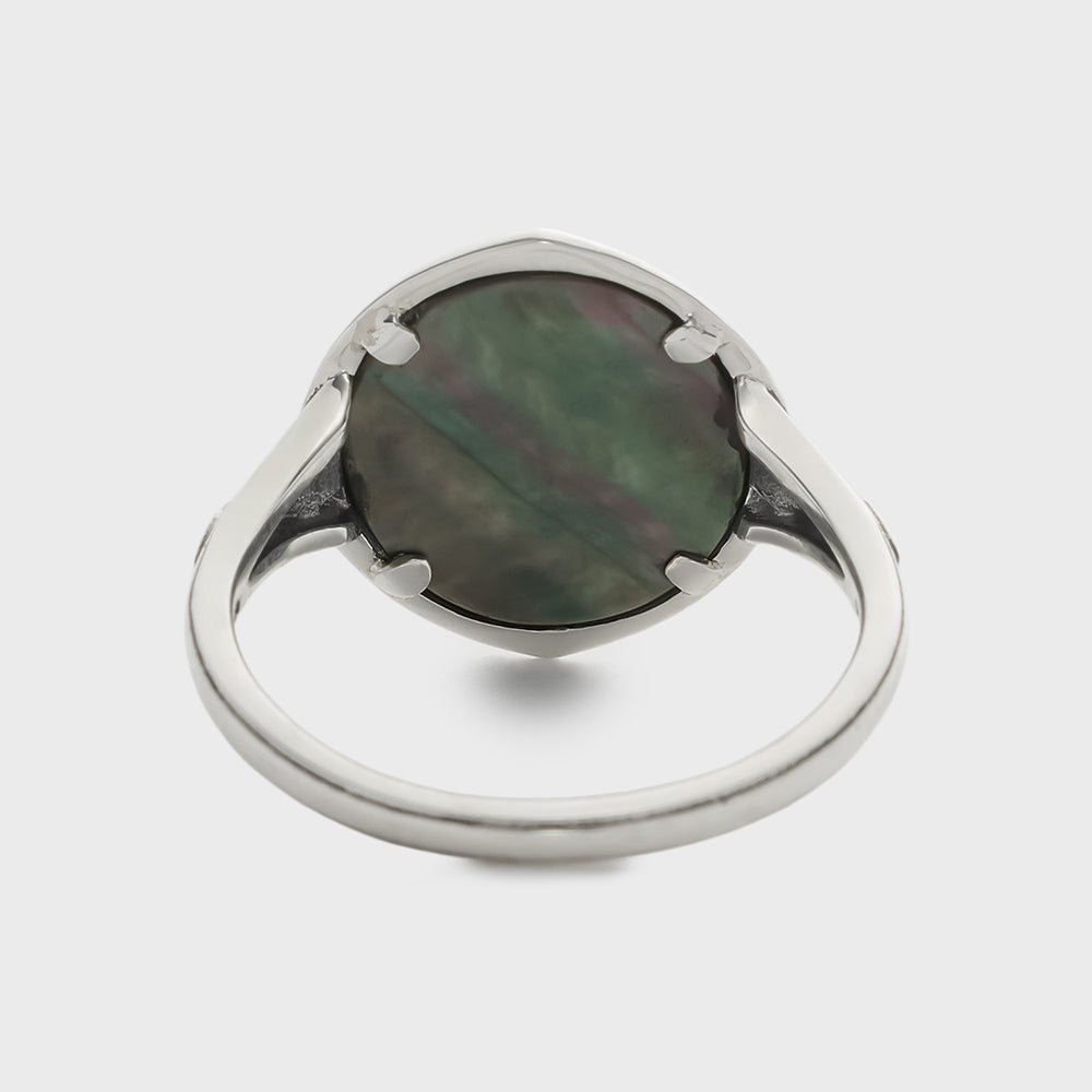 Silver/K10 Black Shell Ring