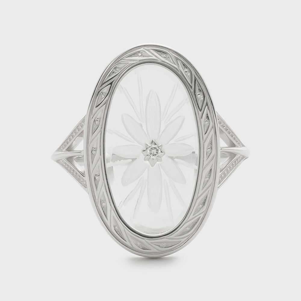 Silver Quartz/Diamond Ring