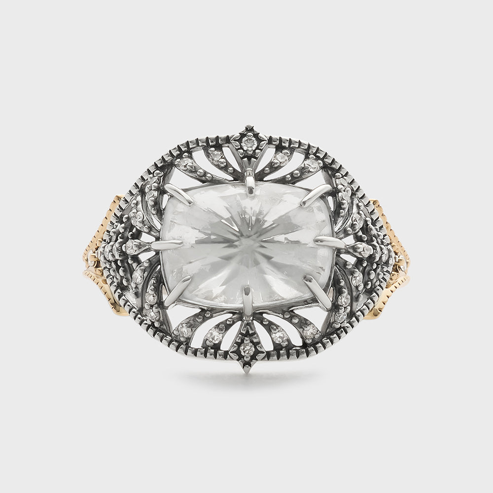 Silver/K10 White Topaz Ring