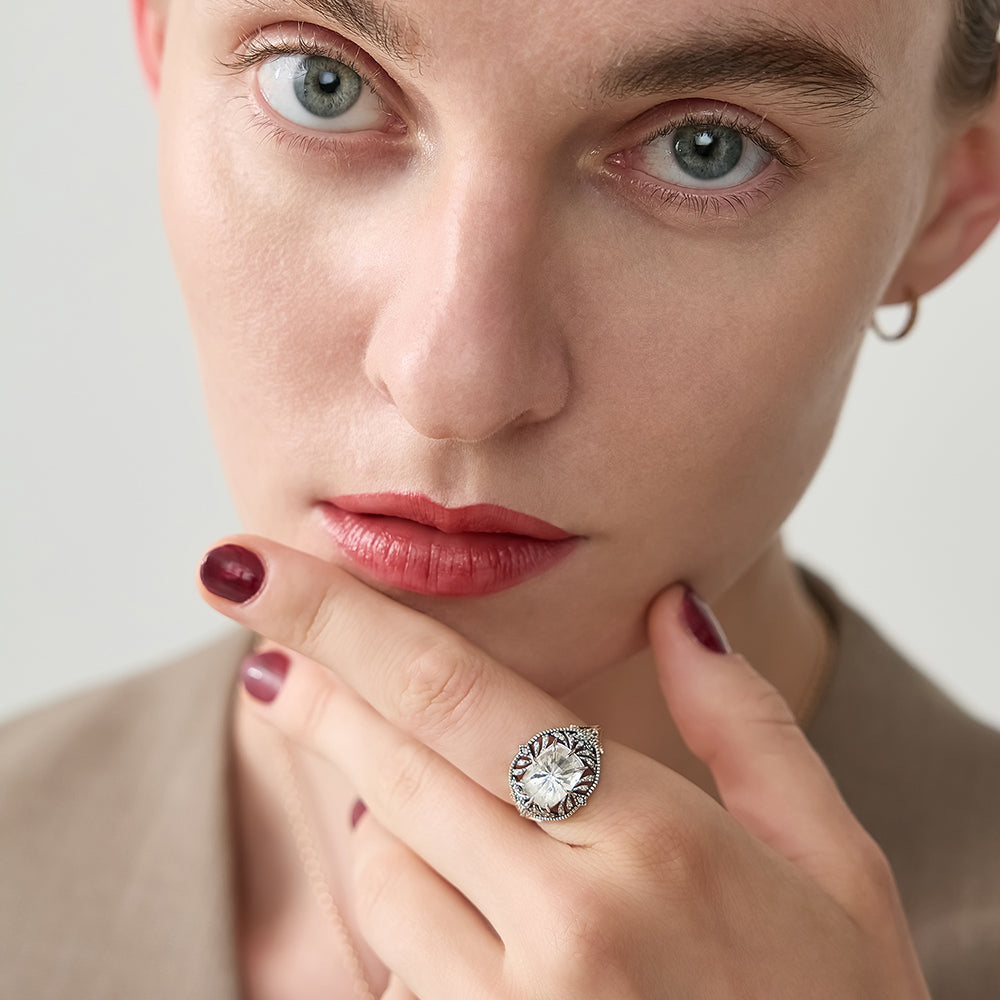 Silver/K10 White Topaz Ring