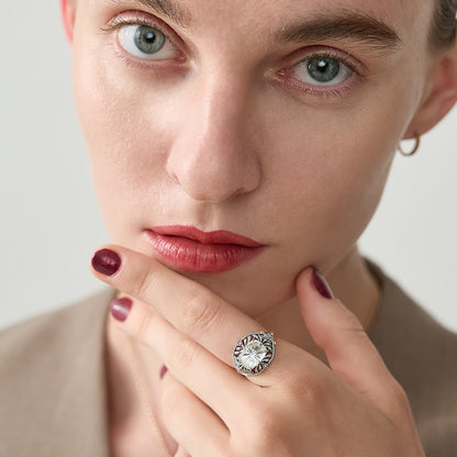 Silver/K10 White Topaz Ring