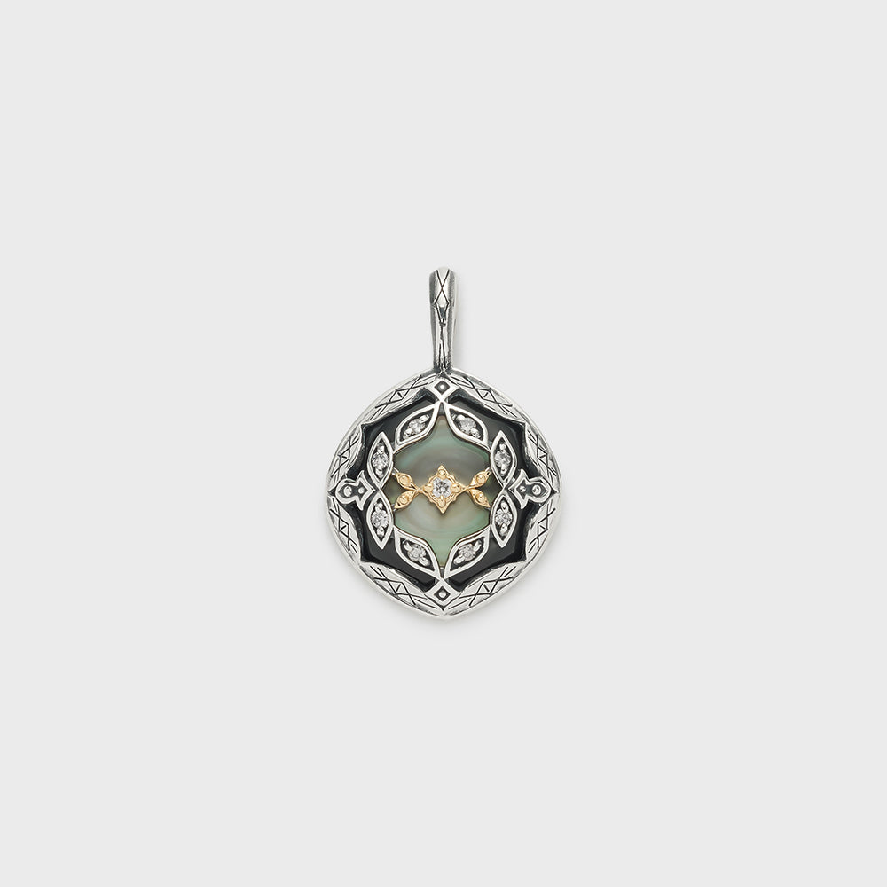 Silver/K10 Black Shell Necklace Charm