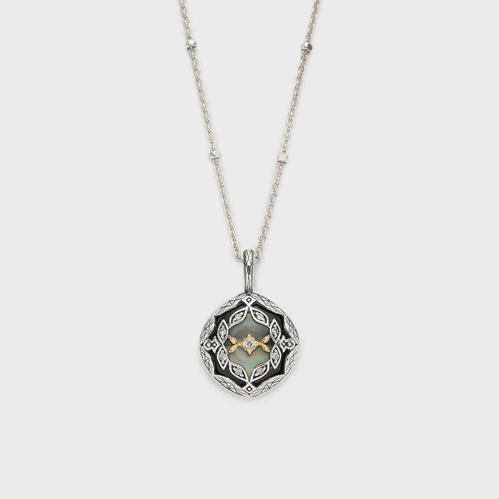 Silver/K10 Black Shell Necklace Charm