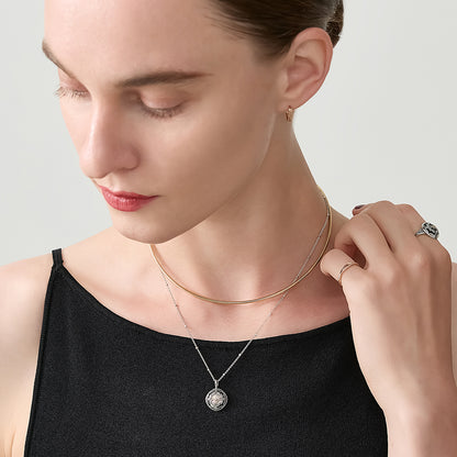 Silver/K10 Black Shell Necklace Charm
