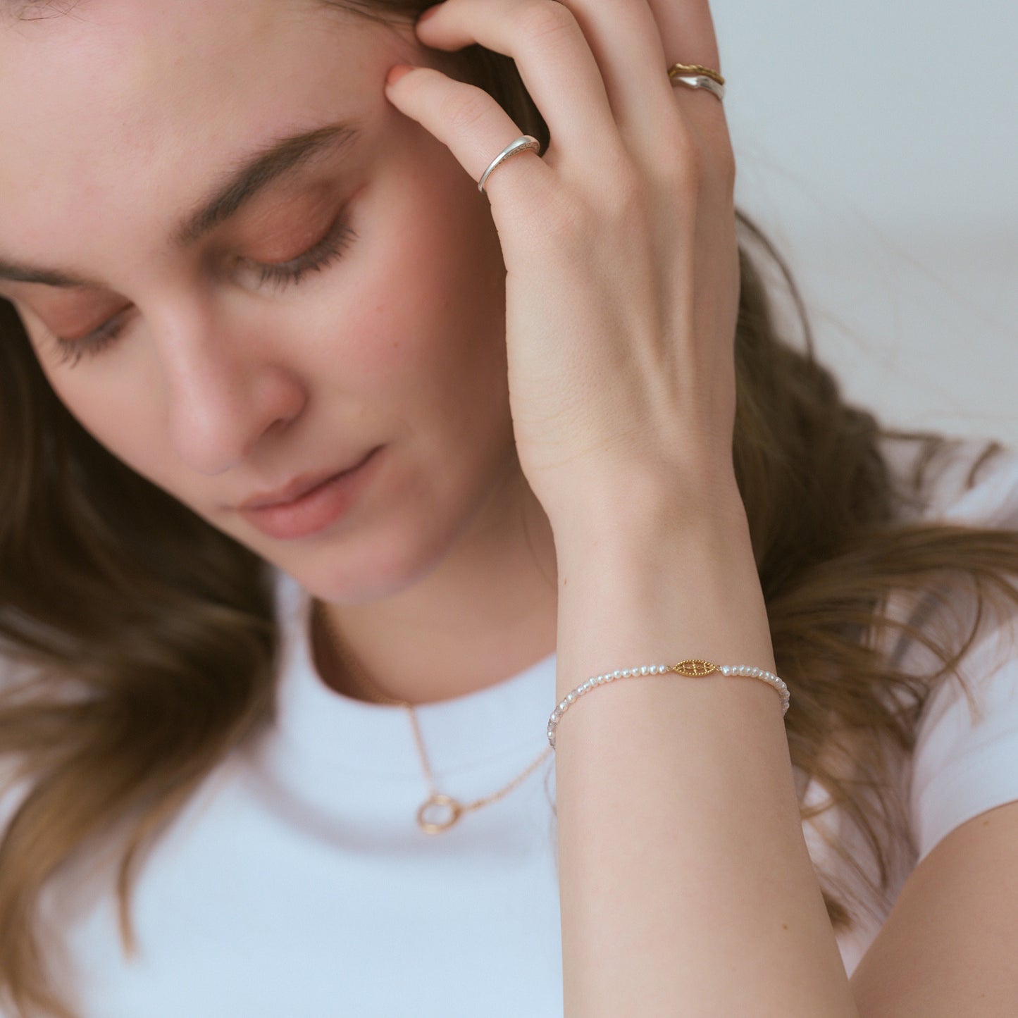 Gold Freshwater Pearl/Spinel Bracelet